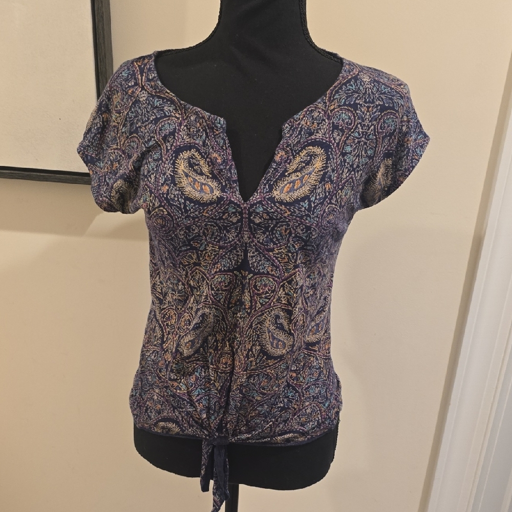 Lucky Brand Blue and Cream Paisley Blouse